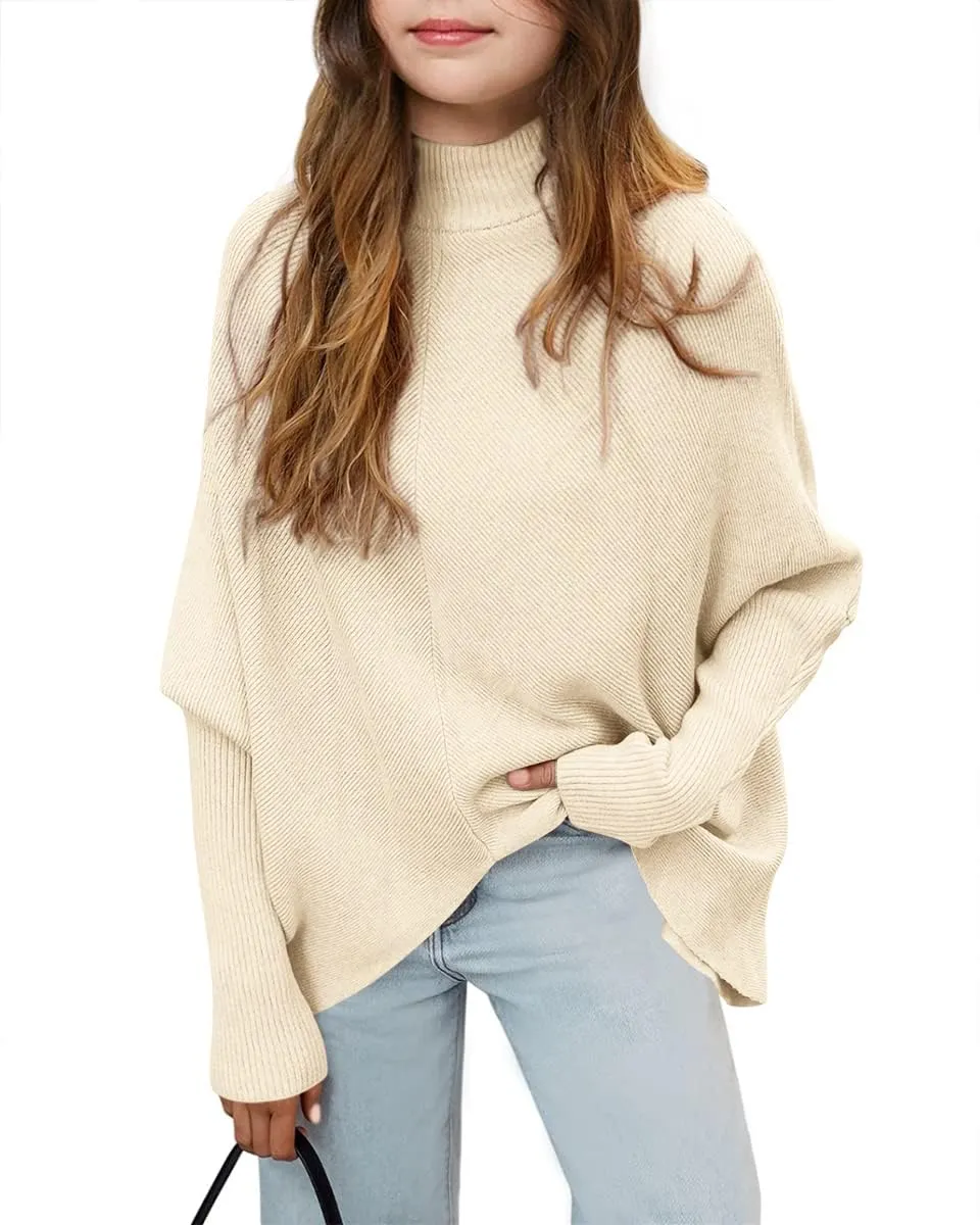 SySea Girls Pullover Sweaters Oversized Long Sleeve Turtleneck Knit Sweater Casual School Tops for 5-14 Years