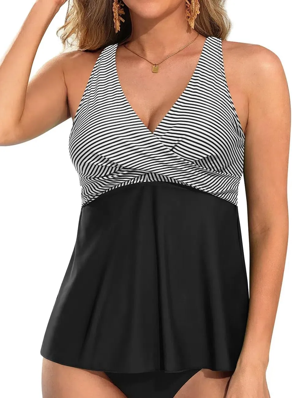 Tempt Me Women Tankini Top Only Flowy Swim Tops V Neck Bathing Suit Top