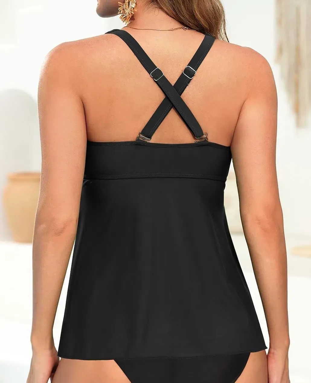 Tempt Me Women Tankini Top Only Flowy Swim Tops V Neck Bathing Suit Top
