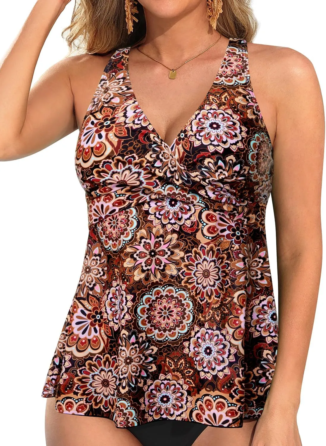 Tempt Me Women Tankini Top Only Flowy Swim Tops V Neck Bathing Suit Top