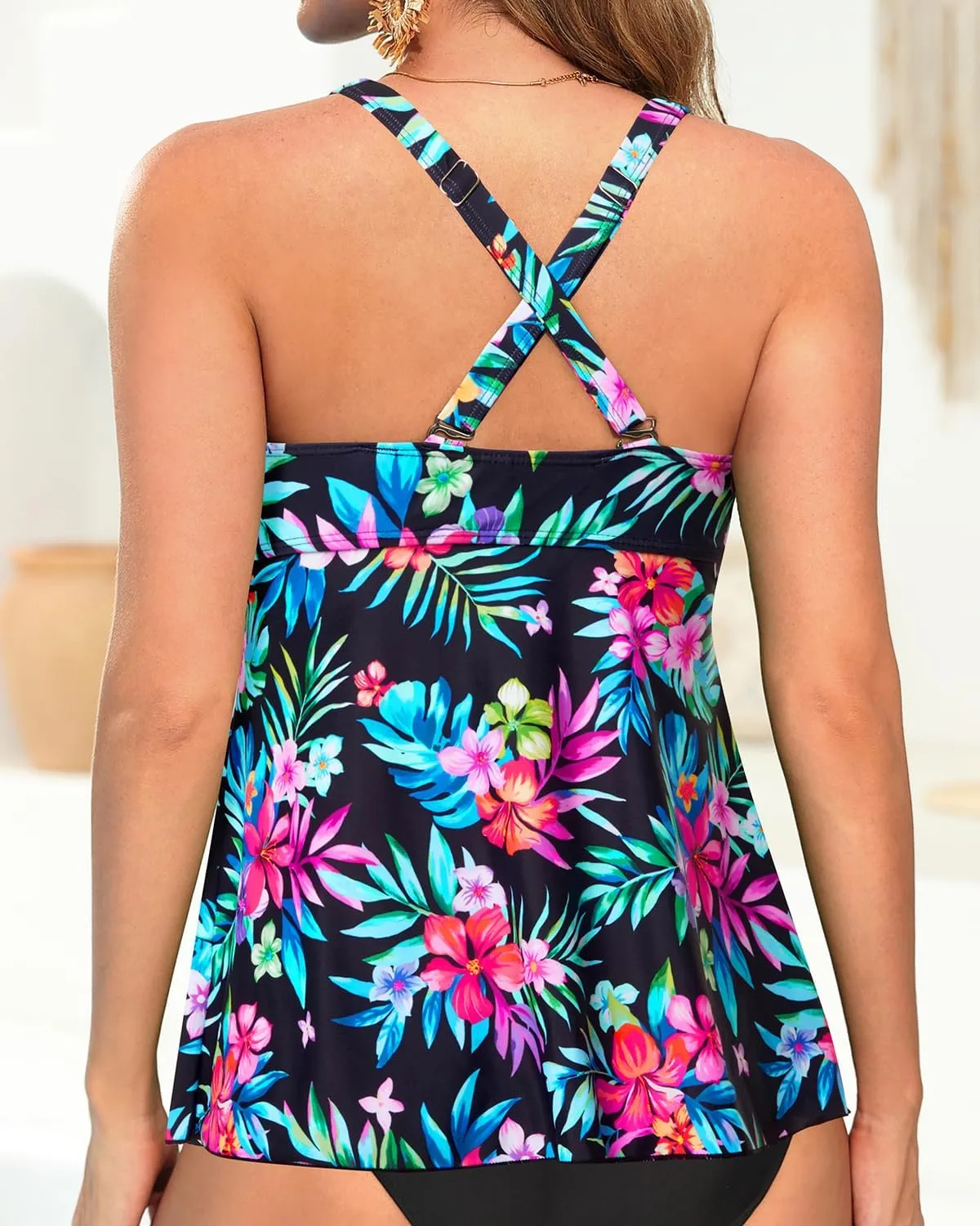 Tempt Me Women Tankini Top Only Flowy Swim Tops V Neck Bathing Suit Top