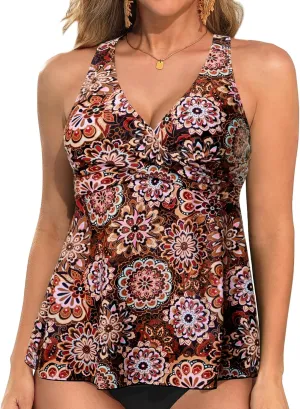 Tempt Me Women Tankini Top Only Flowy Swim Tops V Neck Bathing Suit Top