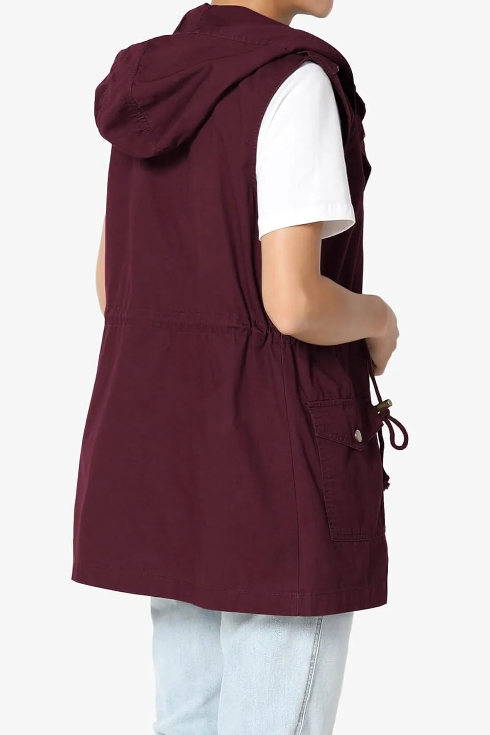 TheMogan Women's Military Drawstring Loose Fit Hoodie Vest Sleeveless Utility Vest