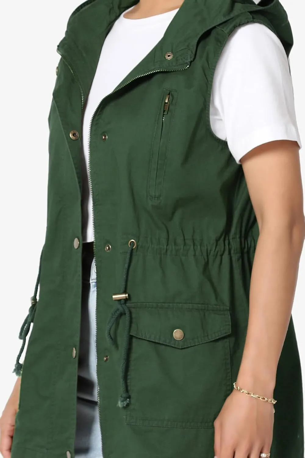 TheMogan Women's Military Drawstring Loose Fit Hoodie Vest Sleeveless Utility Vest