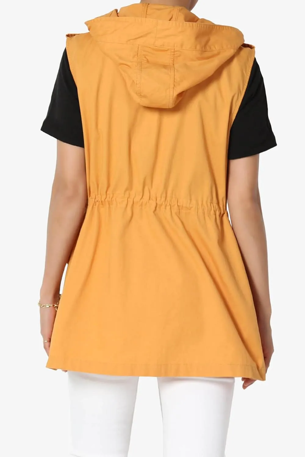 TheMogan Women's Military Drawstring Loose Fit Hoodie Vest Sleeveless Utility Vest