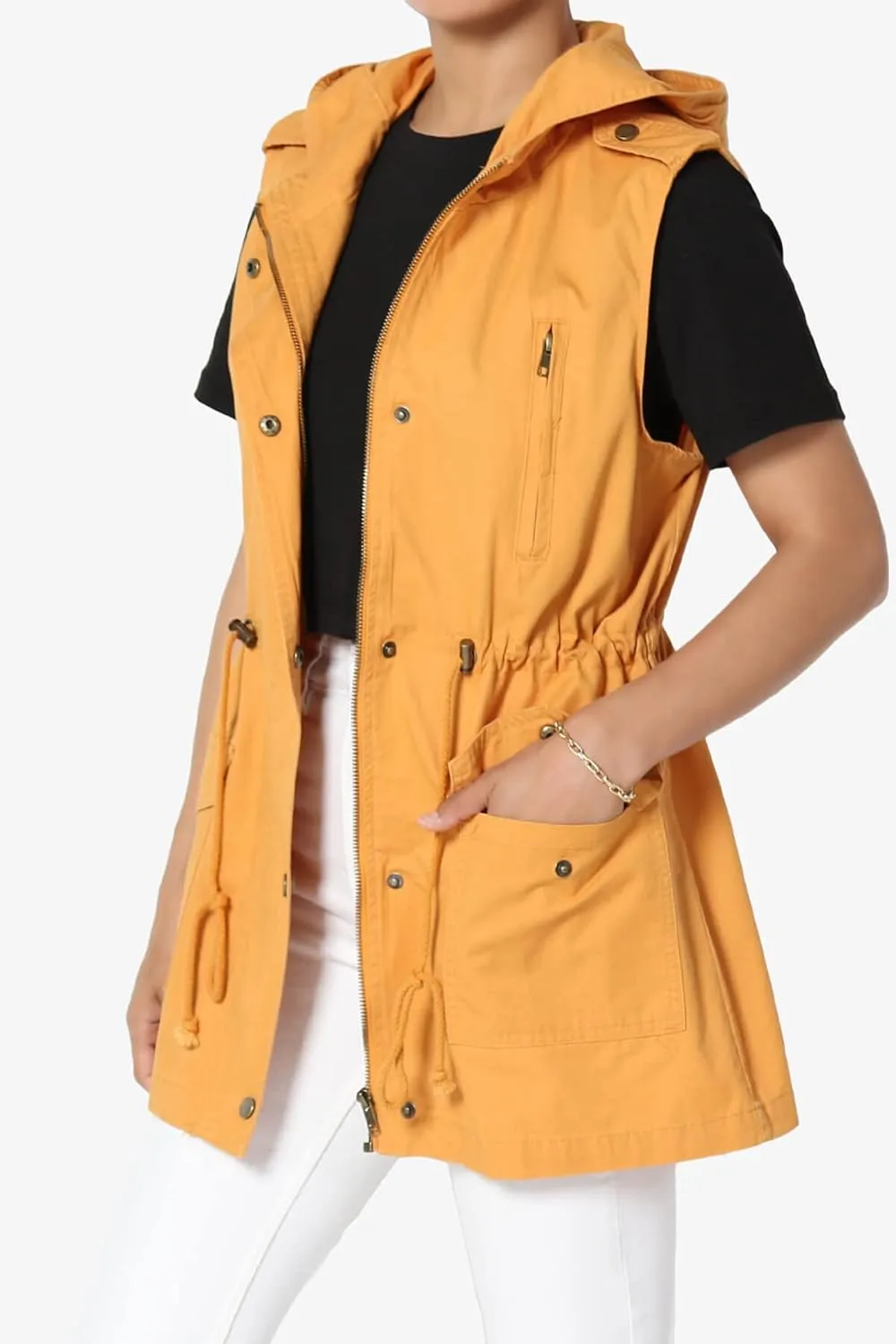 TheMogan Women's Military Drawstring Loose Fit Hoodie Vest Sleeveless Utility Vest