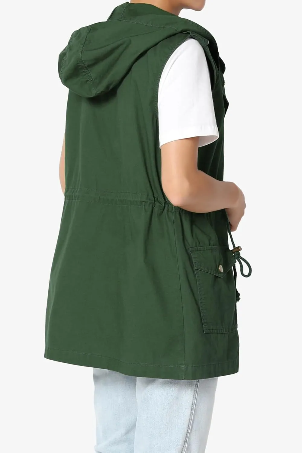 TheMogan Women's Military Drawstring Loose Fit Hoodie Vest Sleeveless Utility Vest