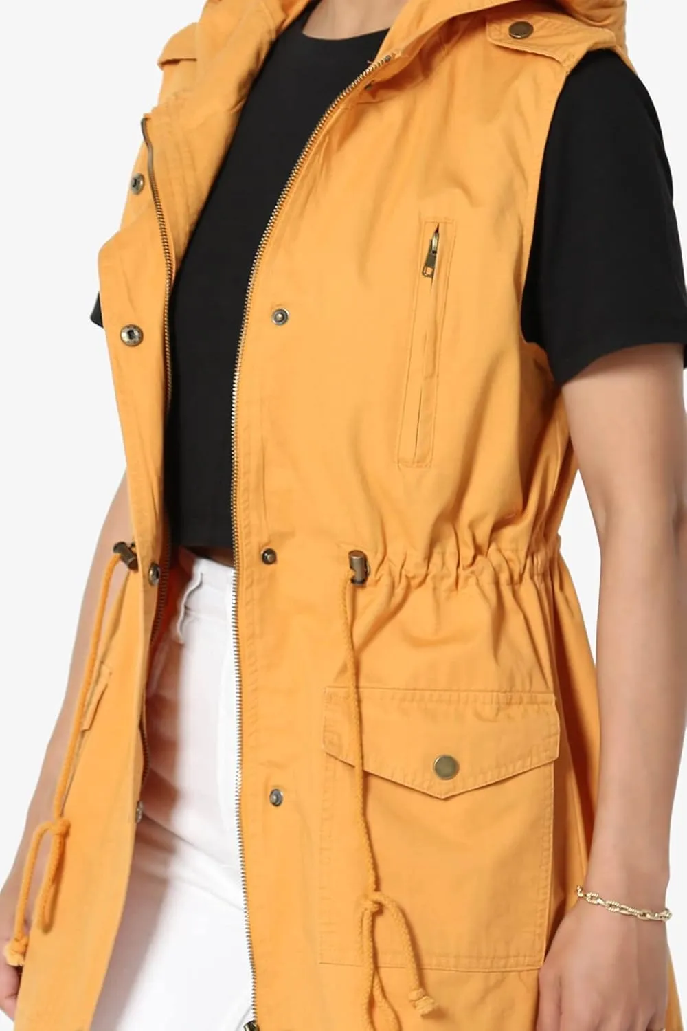TheMogan Women's Military Drawstring Loose Fit Hoodie Vest Sleeveless Utility Vest