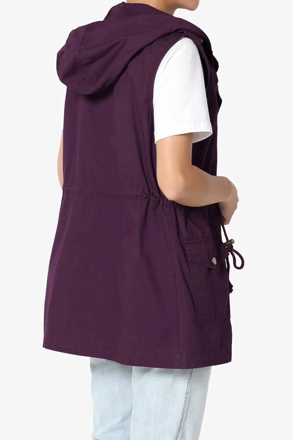 TheMogan Women's Military Drawstring Loose Fit Hoodie Vest Sleeveless Utility Vest