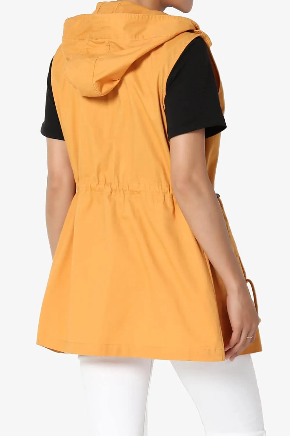TheMogan Women's Military Drawstring Loose Fit Hoodie Vest Sleeveless Utility Vest