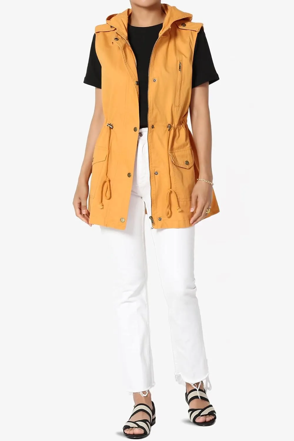 TheMogan Women's Military Drawstring Loose Fit Hoodie Vest Sleeveless Utility Vest