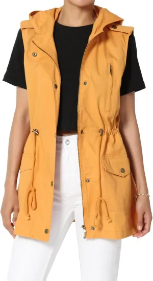 TheMogan Women's Military Drawstring Loose Fit Hoodie Vest Sleeveless Utility Vest