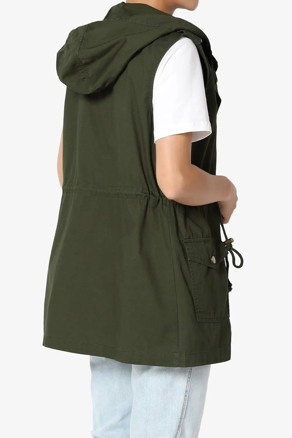 TheMogan Women's Military Drawstring Loose Fit Hoodie Vest Sleeveless Utility Vest