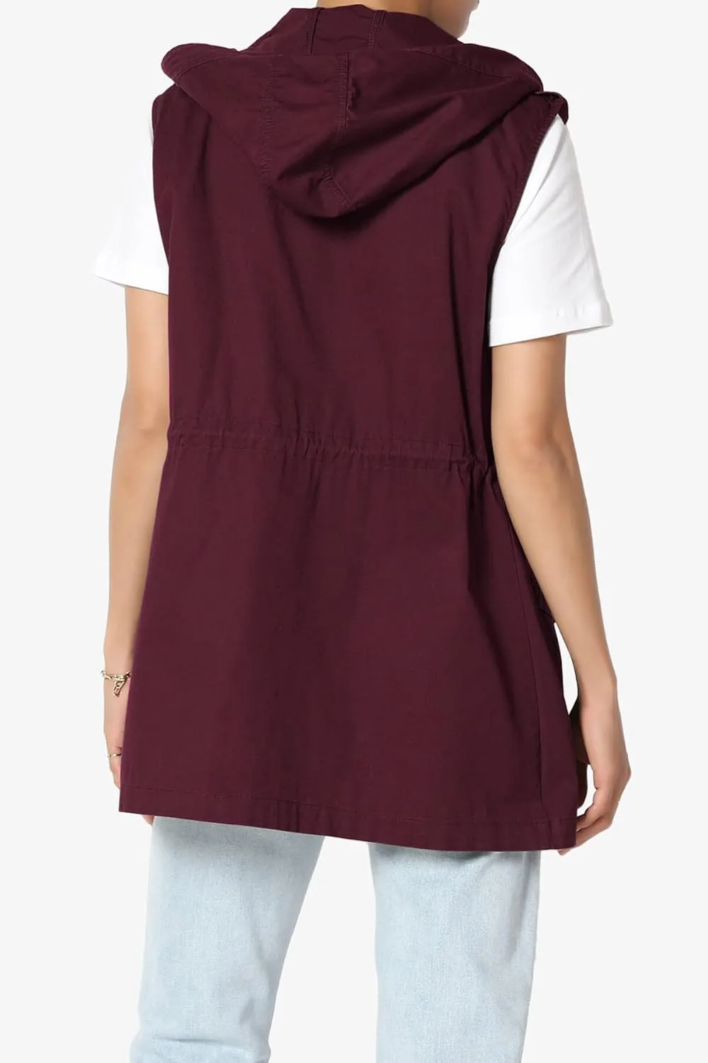 TheMogan Women's Military Drawstring Loose Fit Hoodie Vest Sleeveless Utility Vest