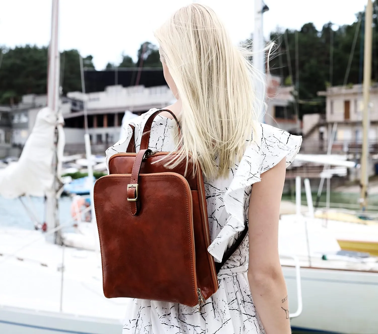 Time Resistance Leather Backpack Convertible to Shoulder Bag - Handmade For Laptops up to 12 Inches Daybag Rucksack