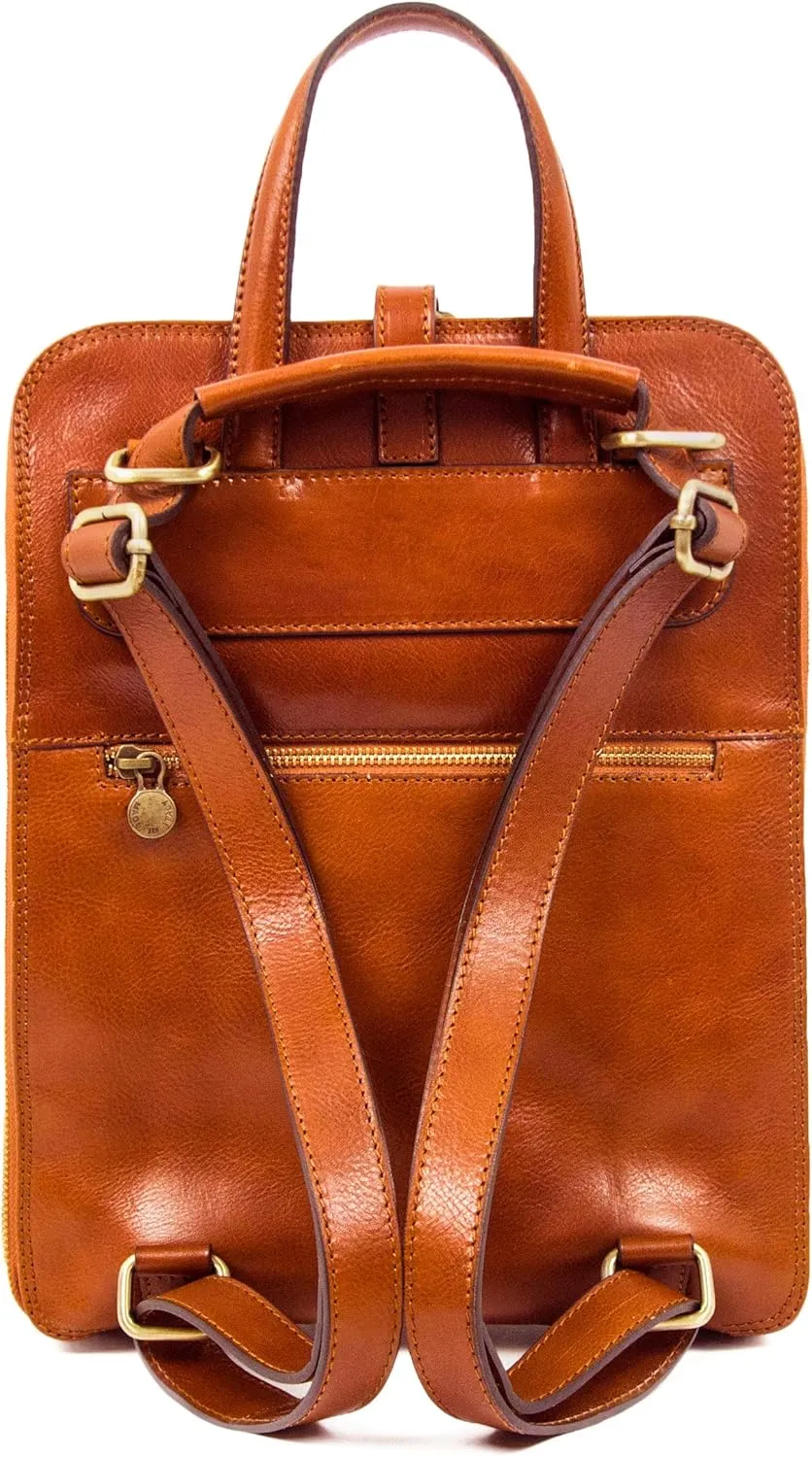 Time Resistance Leather Backpack Convertible to Shoulder Bag - Handmade For Laptops up to 12 Inches Daybag Rucksack