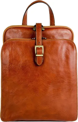 Time Resistance Leather Backpack Convertible to Shoulder Bag - Handmade For Laptops up to 12 Inches Daybag Rucksack
