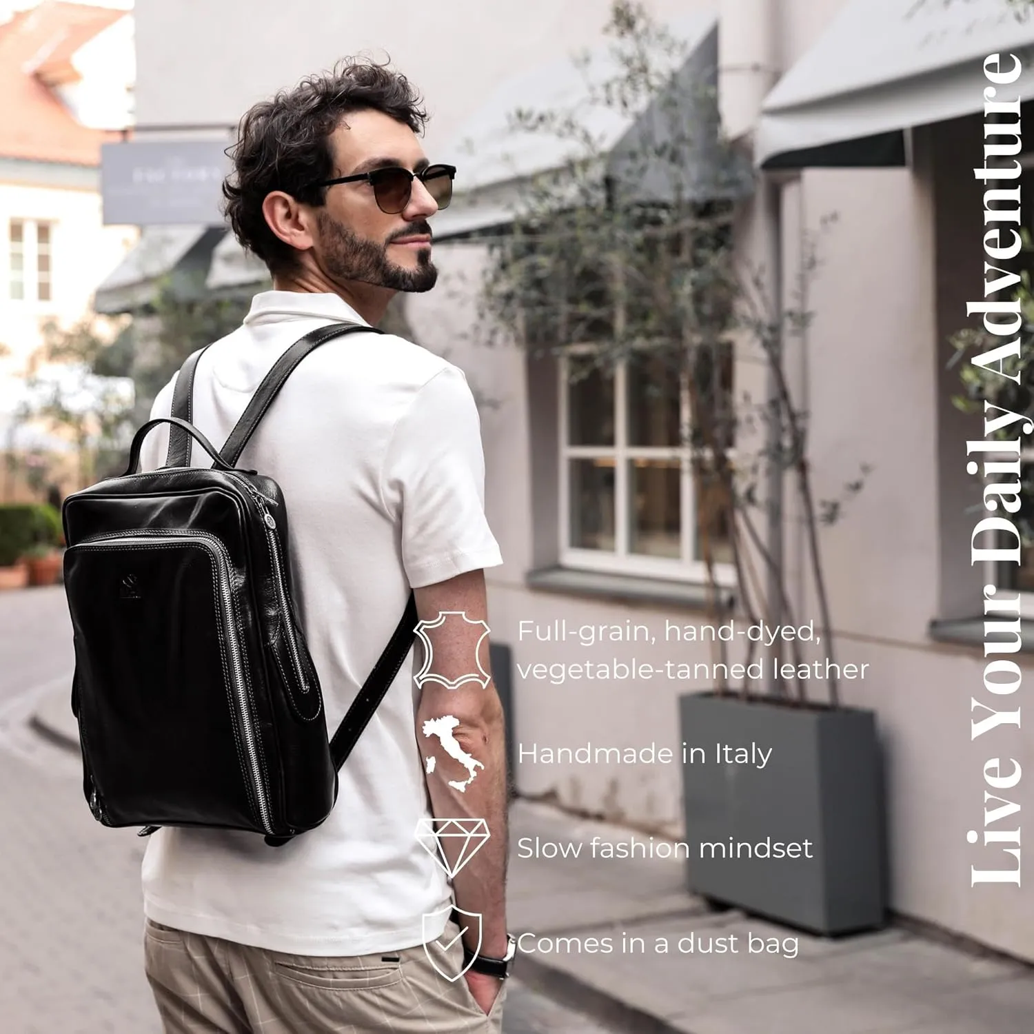 Time Resistance Leather Backpack for Men and Women - Black Business Backpack - Laptop Bag - Rucksack