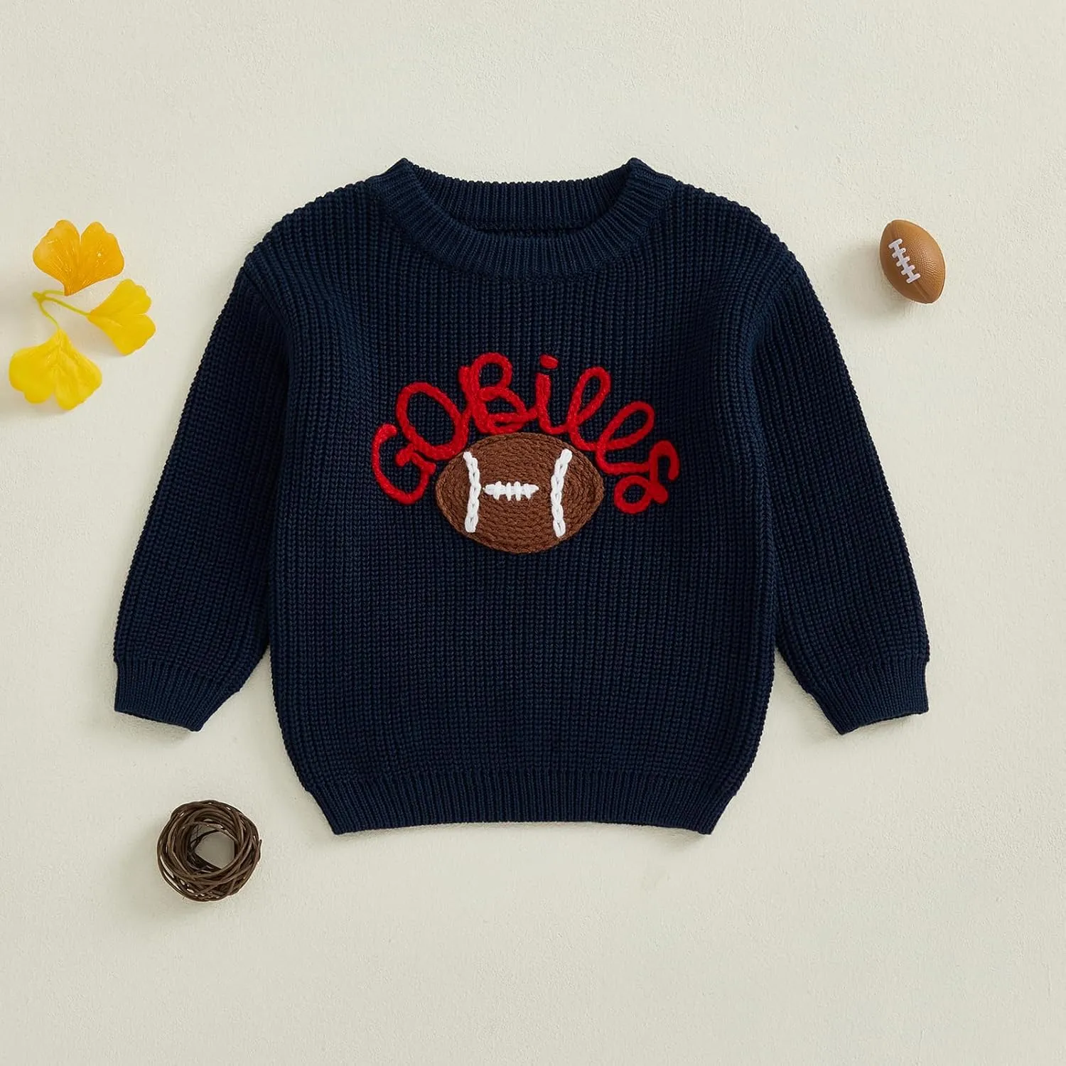 Toddler Baby Girl Boy Knit Football Sweater Long Sleeve Pumpkin Sweasthirt Fall Winter Clothes Football Outfit