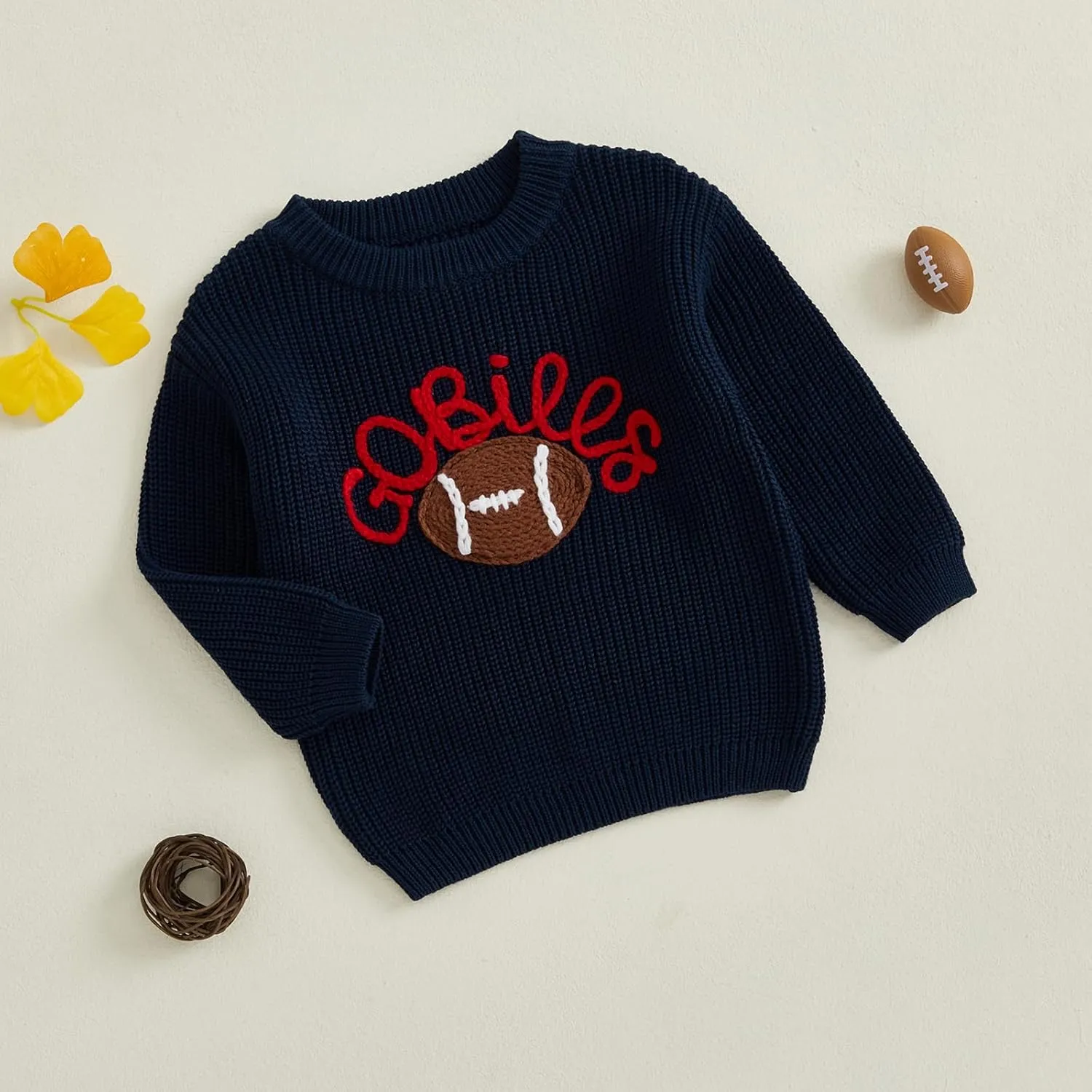 Toddler Baby Girl Boy Knit Football Sweater Long Sleeve Pumpkin Sweasthirt Fall Winter Clothes Football Outfit