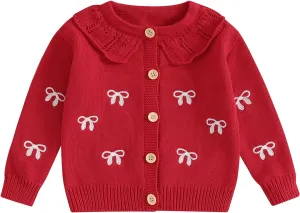 Toddler Baby Girl Thin Knit Sweater Coat Long Sleeve Button Up Cardigan Cable-Knit Knitwear Jacket Fall Winter Clothes