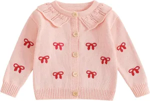 Toddler Baby Girl Thin Knit Sweater Coat Long Sleeve Button Up Cardigan Cable-Knit Knitwear Jacket Fall Winter Clothes