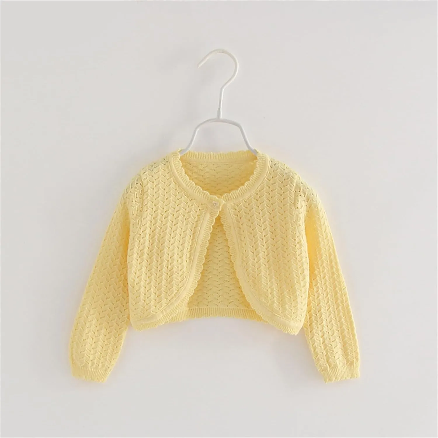Toddler Baby Girls Shru Bolero Cardigan Knitted Long Sleeve Button Closure Lace Cropped Sweaters Tops Outwear