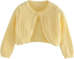 Toddler Baby Girls Shru Bolero Cardigan Knitted Long Sleeve Button Closure Lace Cropped Sweaters Tops Outwear