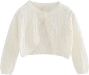 Toddler Baby Girls Shru Bolero Cardigan Knitted Long Sleeve Button Closure Lace Cropped Sweaters Tops Outwear