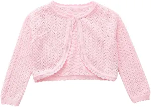 Toddler Baby Girls Shru Bolero Cardigan Knitted Long Sleeve Button Closure Lace Cropped Sweaters Tops Outwear
