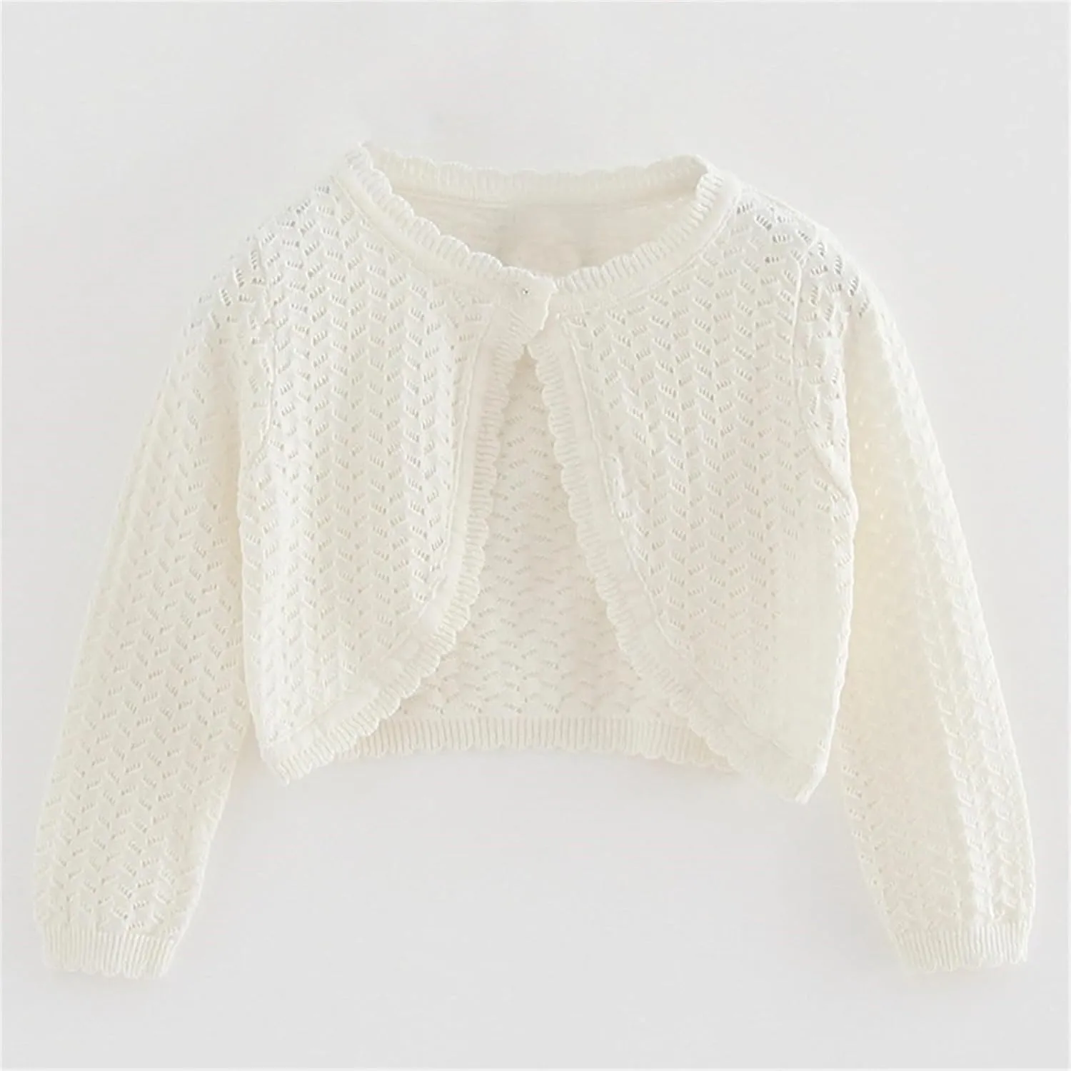 Toddler Baby Girls Shru Bolero Cardigan Knitted Long Sleeve Button Closure Lace Cropped Sweaters Tops Outwear