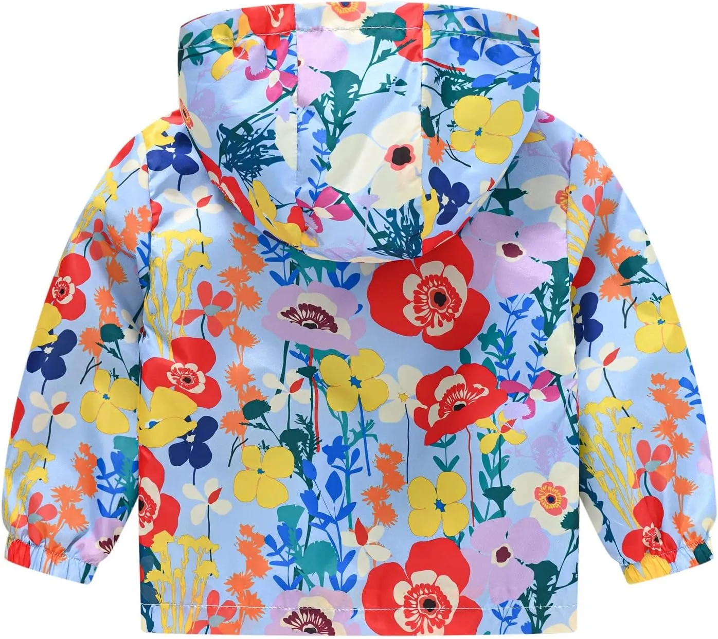 Toddler Girls Boys Flower Print Zip Hooded Jacket Kids Trench Rain Jacket Outerwear Lightweight Windbreaker Coat