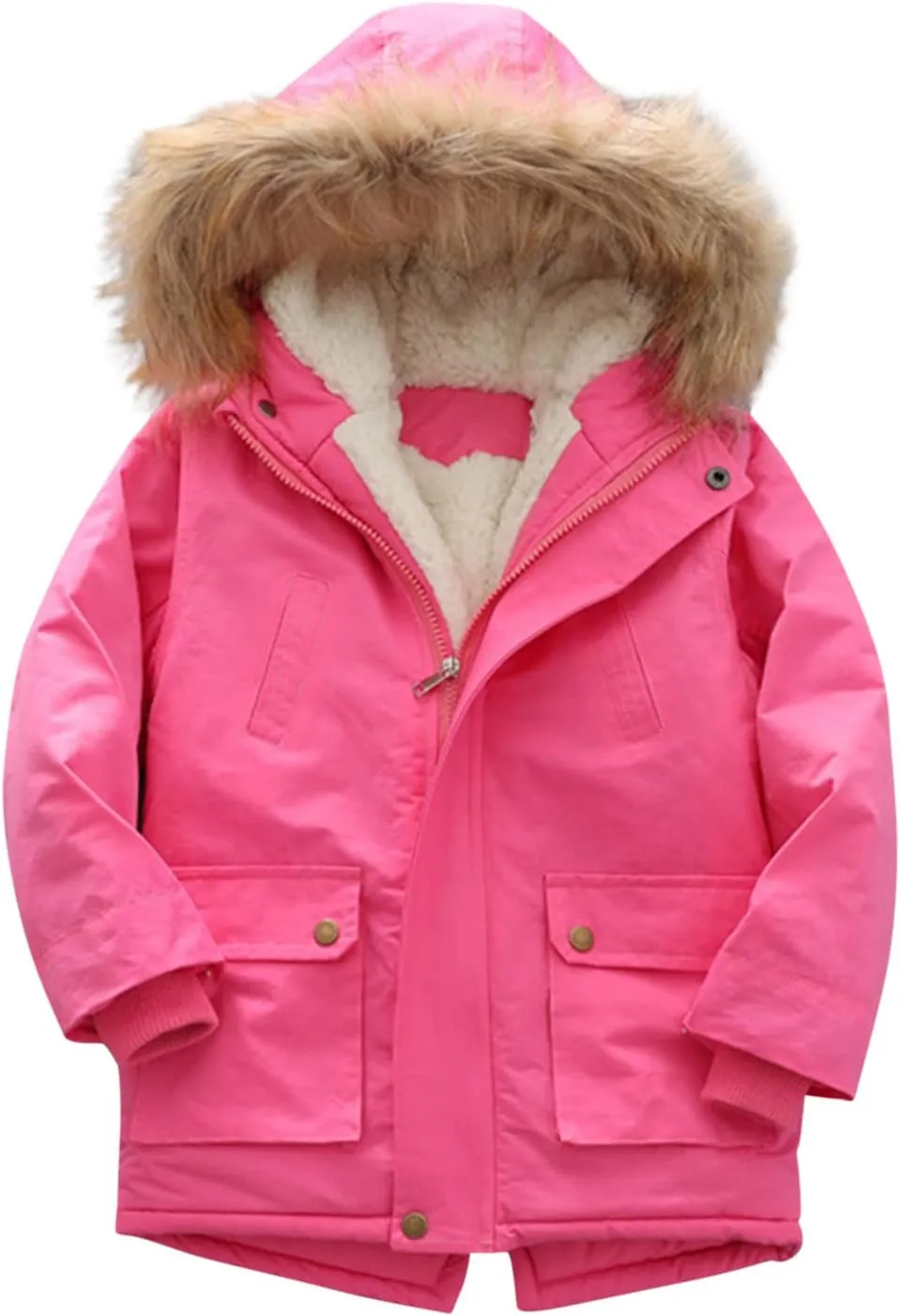 Toddler Girls Boy's Thick Cotton-Padded Parka Jacket Faux Fur Hooded Fleece Coat for Kids Midweight Winter Jacket