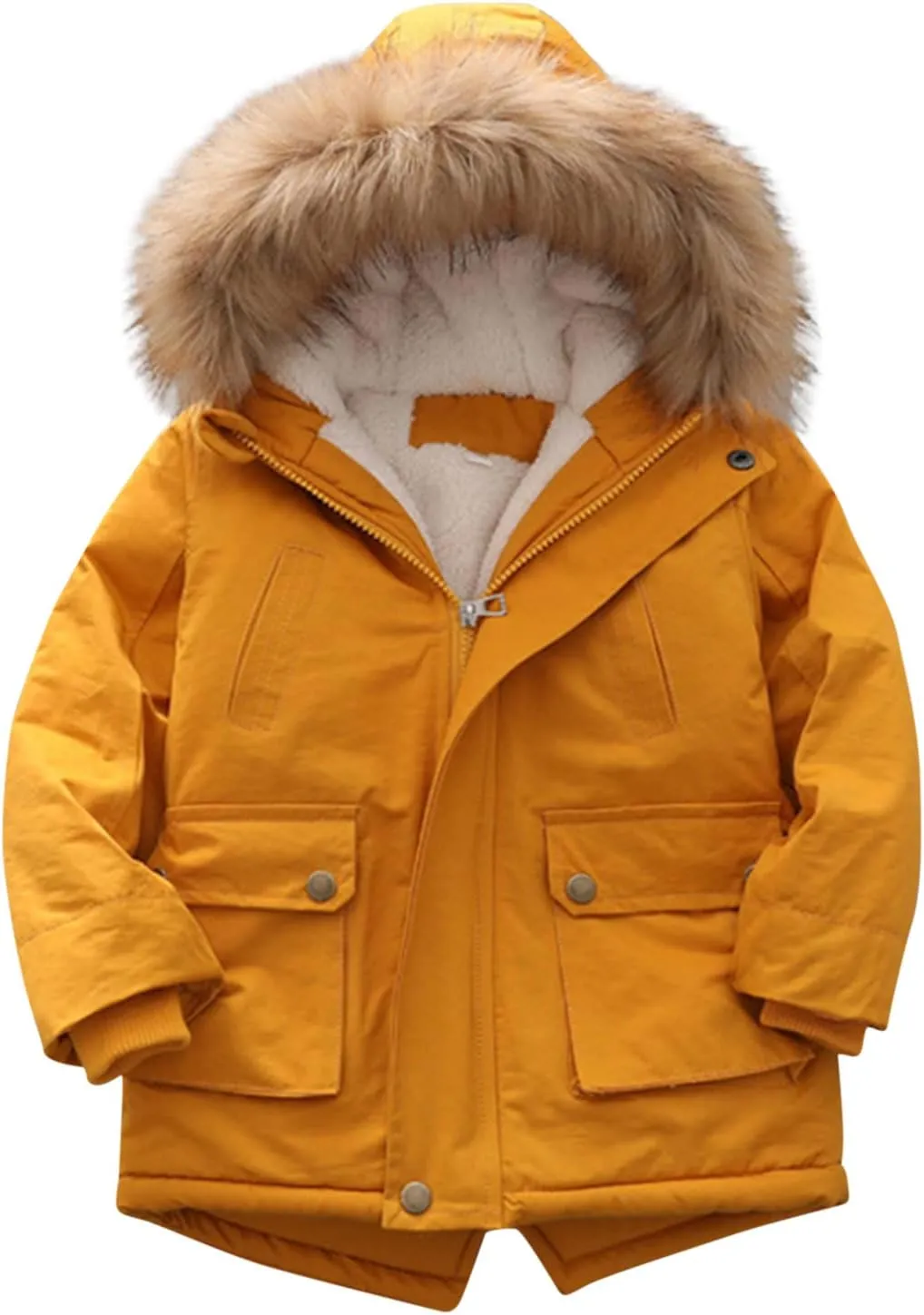 Toddler Girls Boy's Thick Cotton-Padded Parka Jacket Faux Fur Hooded Fleece Coat for Kids Midweight Winter Jacket