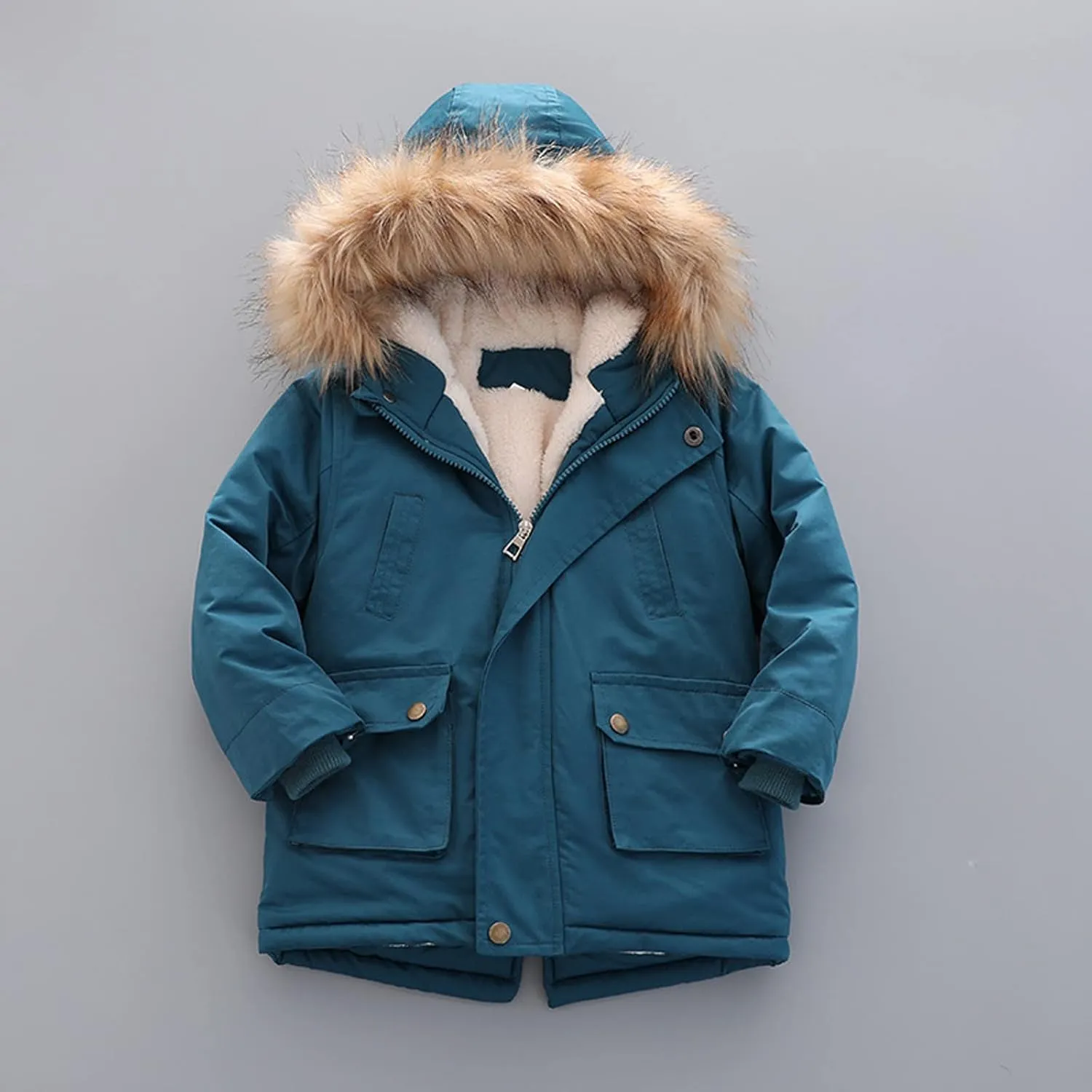 Toddler Girls Boy's Thick Cotton-Padded Parka Jacket Faux Fur Hooded Fleece Coat for Kids Midweight Winter Jacket