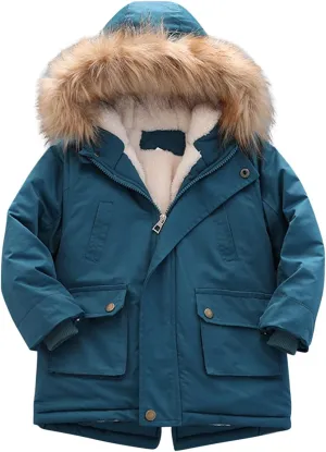 Toddler Girls Boy's Thick Cotton-Padded Parka Jacket Faux Fur Hooded Fleece Coat for Kids Midweight Winter Jacket