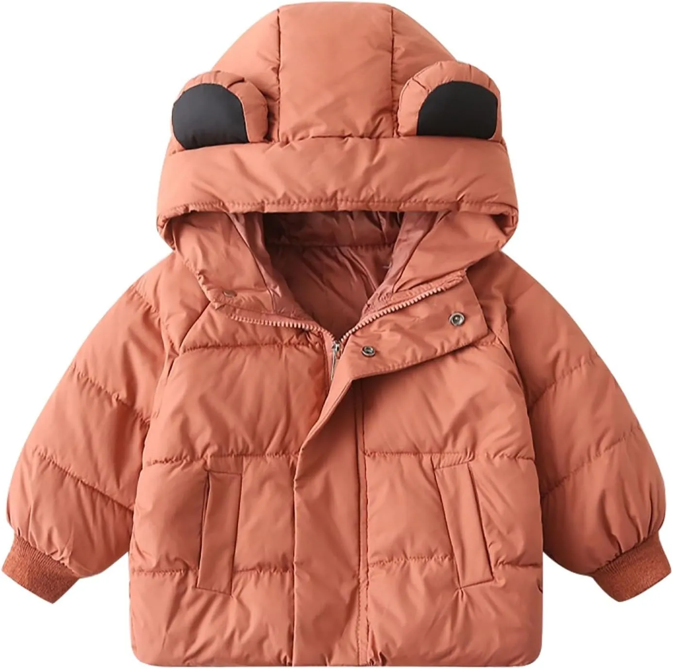 Toddler Girls Boys Winter Solid Color Hooded Thickened Coat Warm Zipper Padded Cotton Jacket Outerwear with Pocket