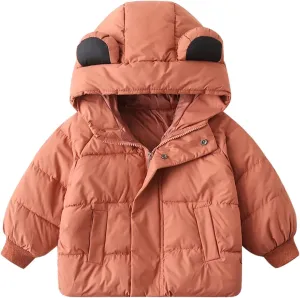 Toddler Girls Boys Winter Solid Color Hooded Thickened Coat Warm Zipper Padded Cotton Jacket Outerwear with Pocket