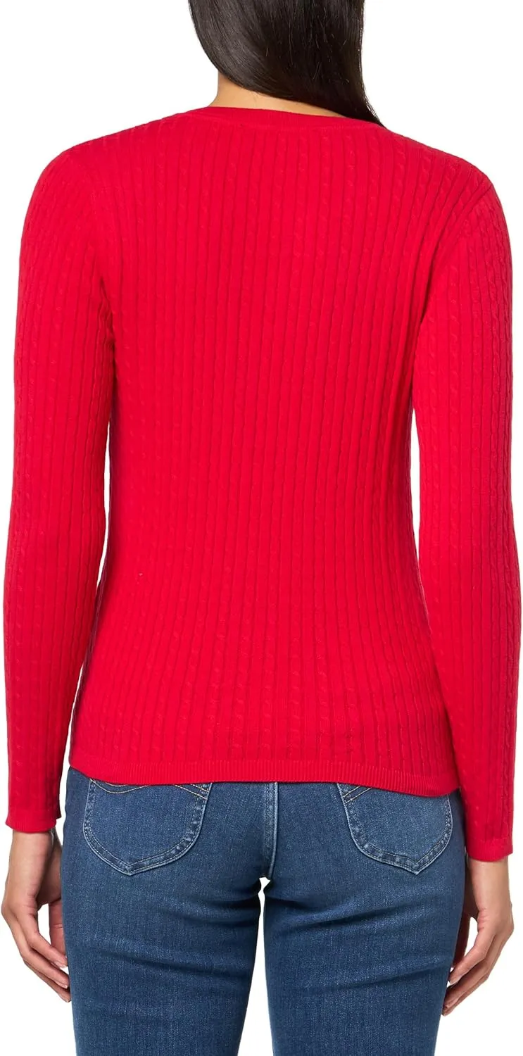 Tommy Hilfiger womens Cotton Vneck Cable Lightweight Sweater