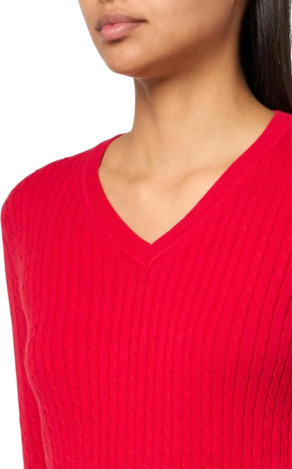 Tommy Hilfiger womens Cotton Vneck Cable Lightweight Sweater