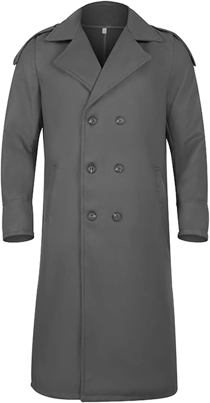 Trench Coat Men Oversized Notched Long Faux Wool Blend Overcoats Single Breasted Knee Length Lapel Winter Jacket