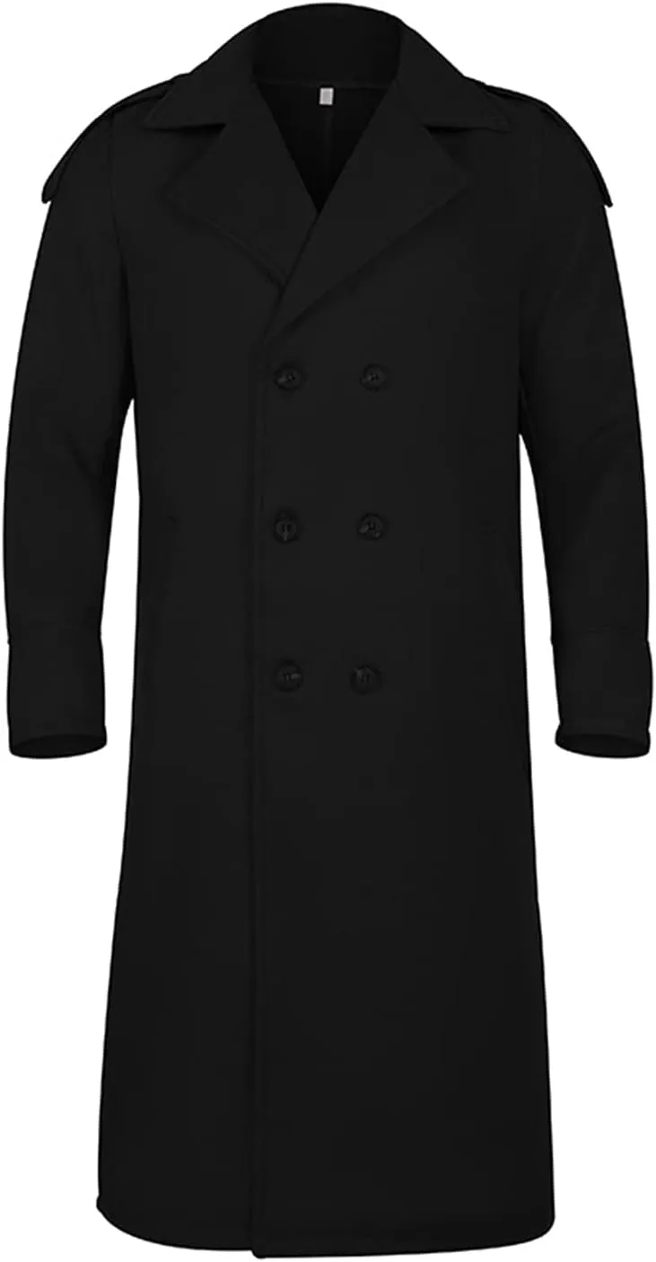 Trench Coat Men Oversized Notched Long Faux Wool Blend Overcoats Single Breasted Knee Length Lapel Winter Jacket