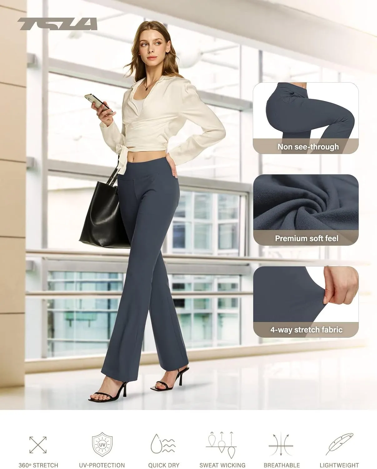 TSLA Women's Yoga & Dress Pants, Office Business Casual Work Slacks, Stretch Straight Leg/Bootcut Pants with 4 Pockets