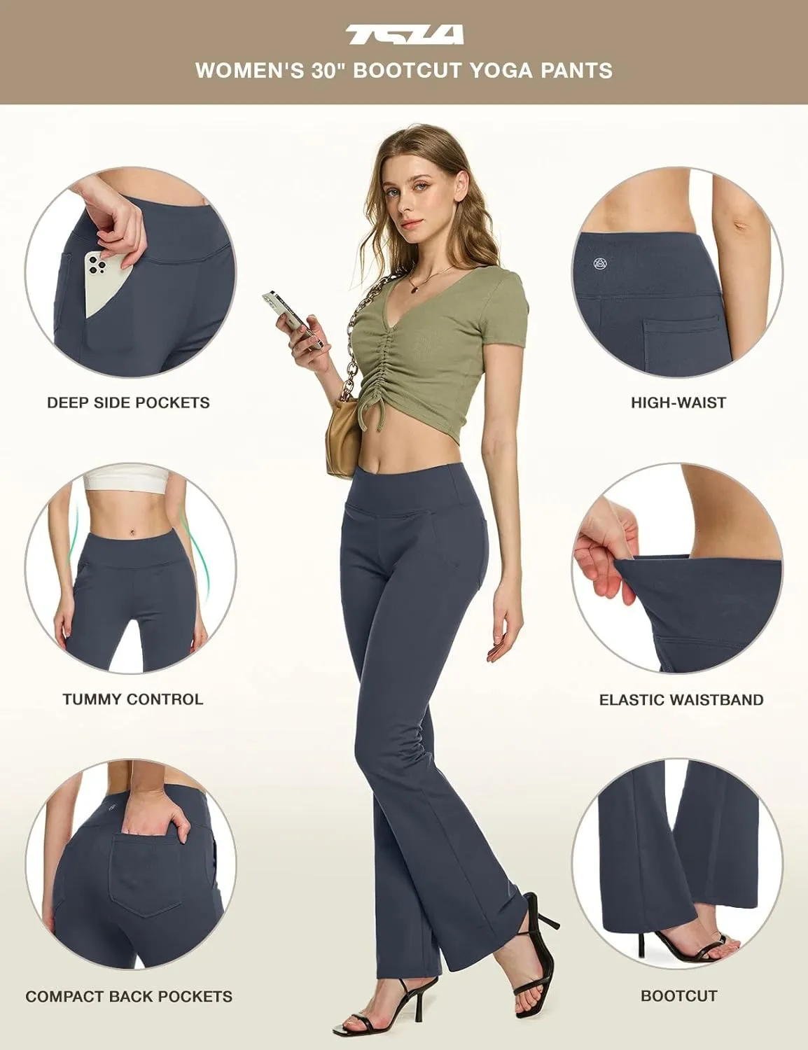 TSLA Women's Yoga & Dress Pants, Office Business Casual Work Slacks, Stretch Straight Leg/Bootcut Pants with 4 Pockets