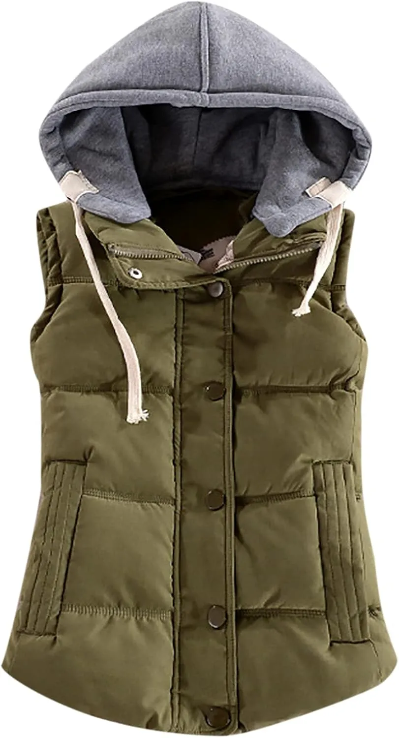 tuduoms Trendy Winter Vest Women Teen Girls Slim Fit Cotton Padded Jacket Vest Hooded Sleeveless Puffer Down Crop Top Gilet
