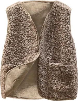 tuduoms Womens Sherpa Vest Casual Warm Fuzzy Faux Shearling Vest Sleeveless Fleece Jacket Pockets Teddy Coat Gilet for Winter