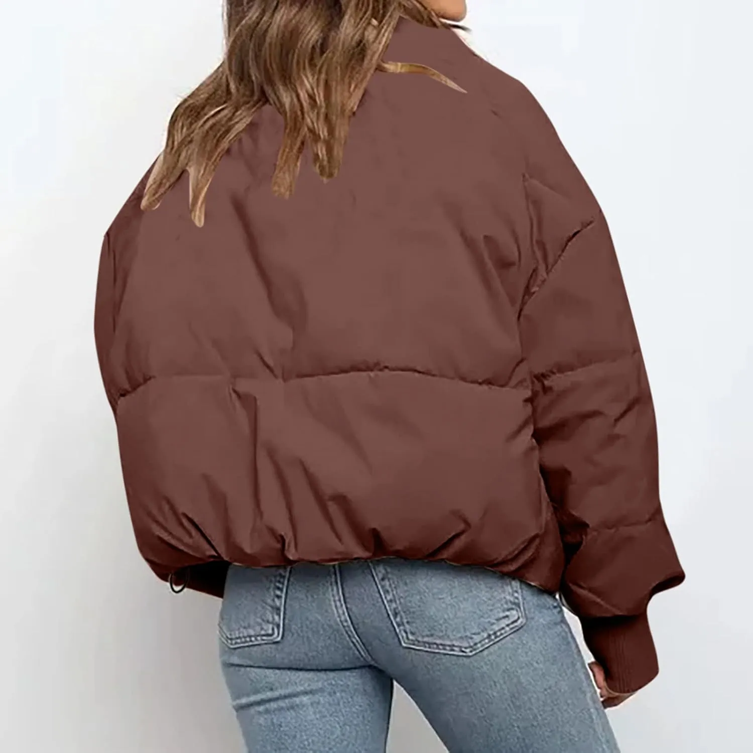 tuduoms Womens Winter Jackets Baggy Puffer Short Jacket Full Zipper Cropped Down Coat Teen Girls Light Quilted Parka Outwear