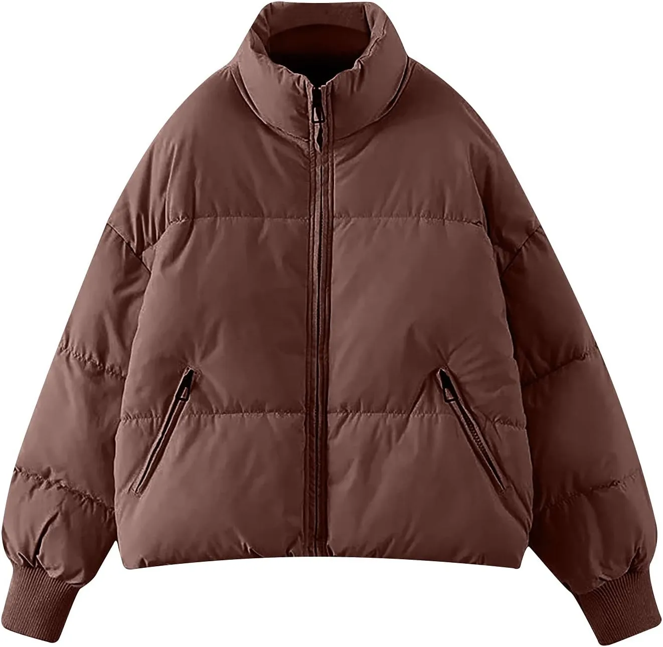 tuduoms Womens Winter Jackets Baggy Puffer Short Jacket Full Zipper Cropped Down Coat Teen Girls Light Quilted Parka Outwear