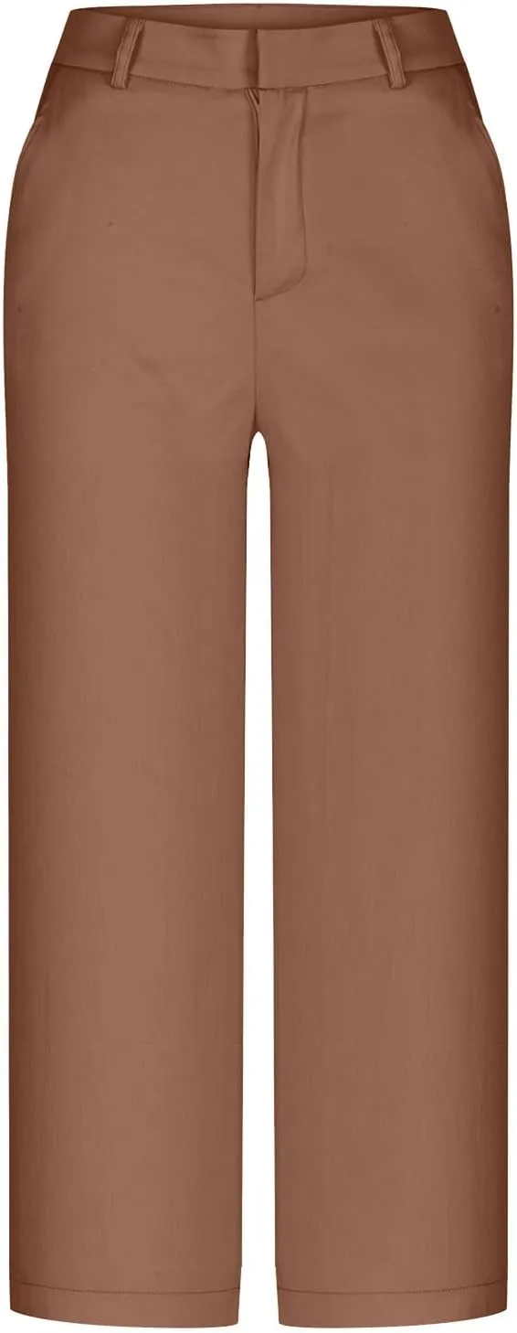 Twill Capri Pants for Women Casual Oversized Dress Pants High Waist Straight Leg Capris Dressy Office Cropped Trousers