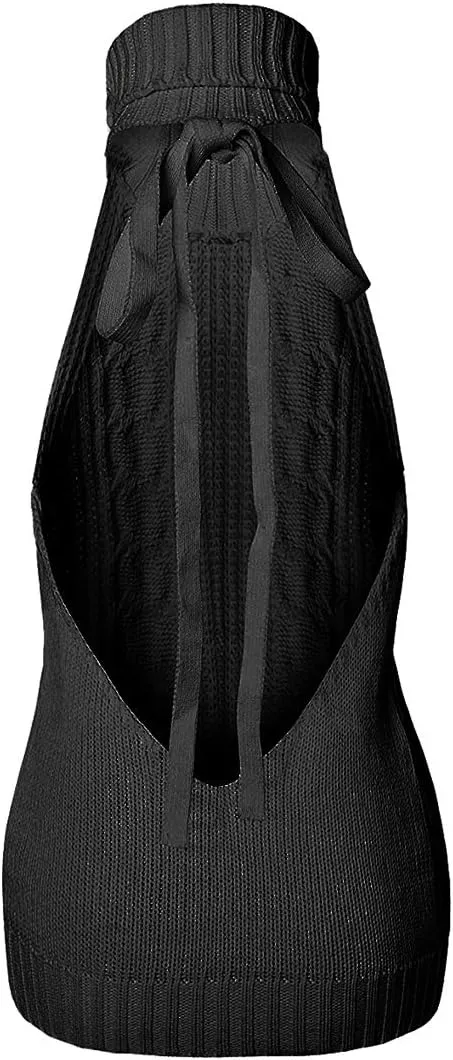 Unibaby Japan Style Women's Turtleneck Pullover Deep V-Neck Sleeveless Knitted Hi Low Anime Sweater Vest Top